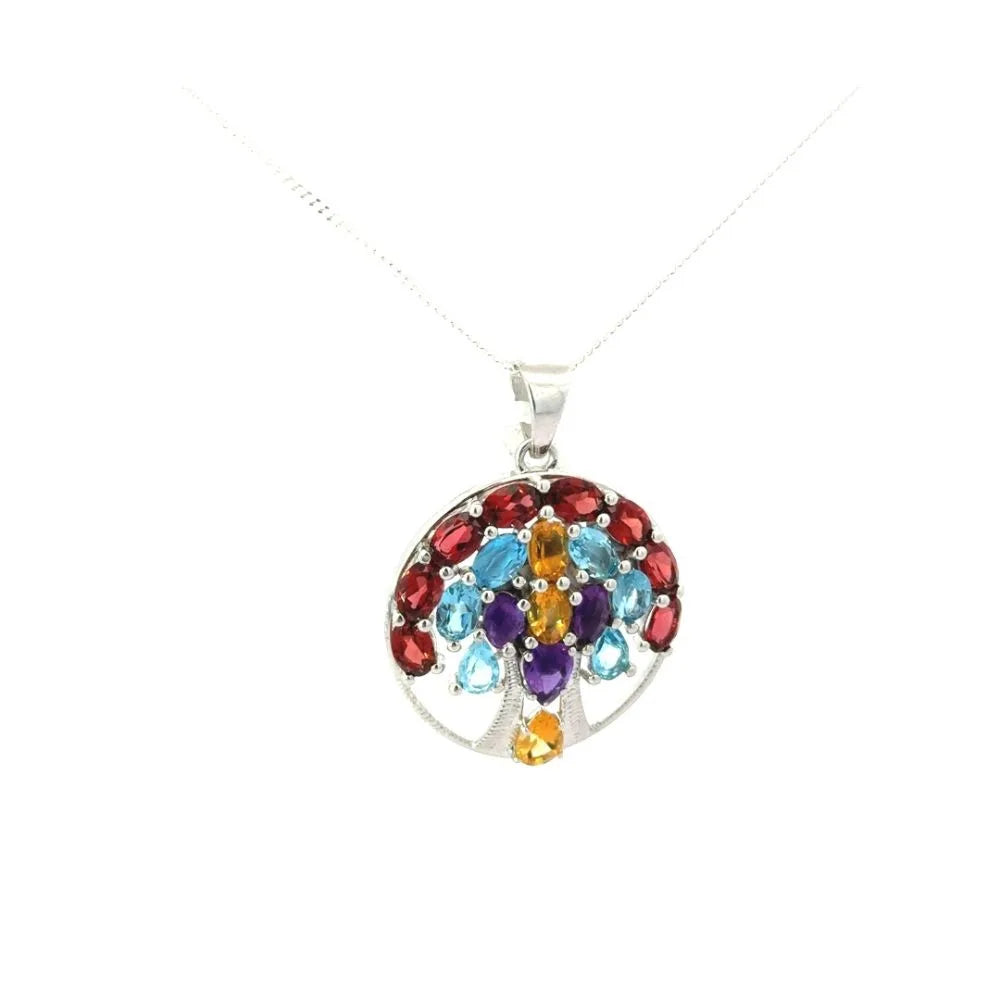 925 Sterling Silver Jewelry Handmade Real Multi Gemstone Statement Pendant