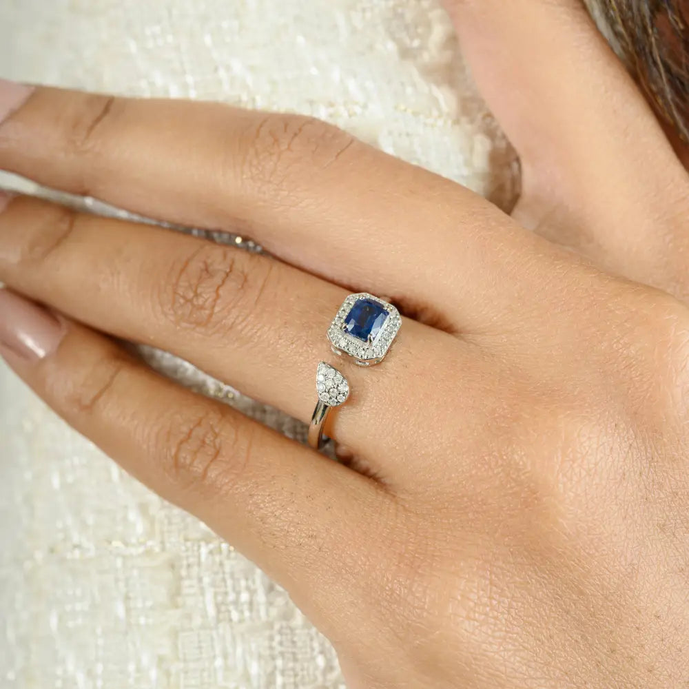 Everyday Jewelry Natural Blue Sapphire & Diamond Open Ring Wholesale Price 14K Gold