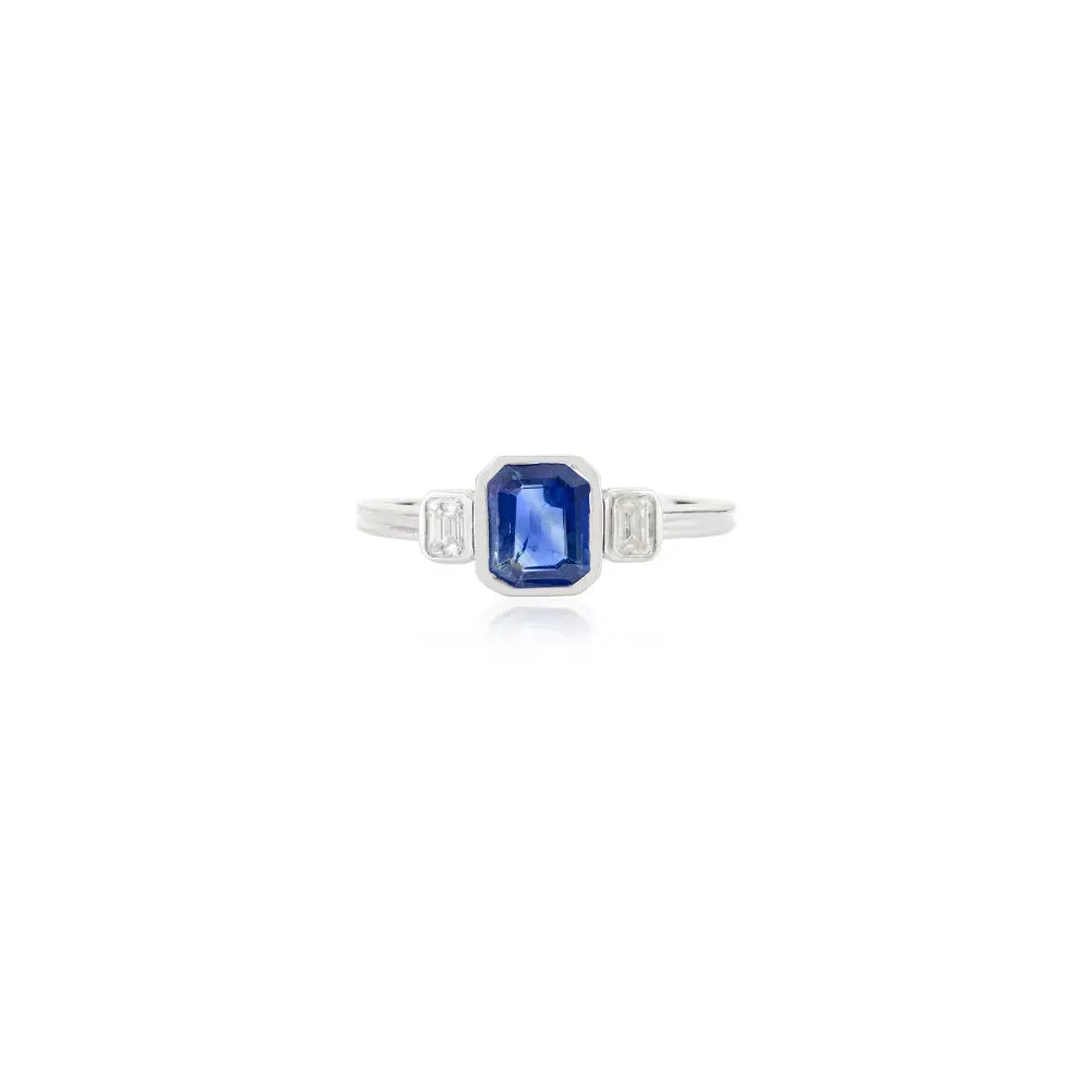 Dainty Blue Sapphire & Diamond Three Stone Ring Minimal Jewelry For Daily Wear