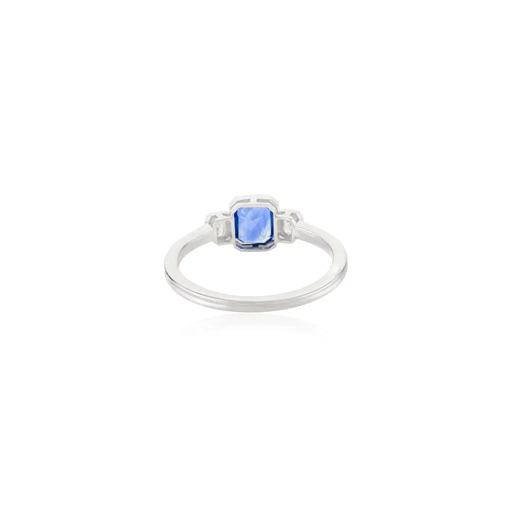 Dainty Blue Sapphire & Diamond Three Stone Ring Minimal Jewelry For Daily Wear