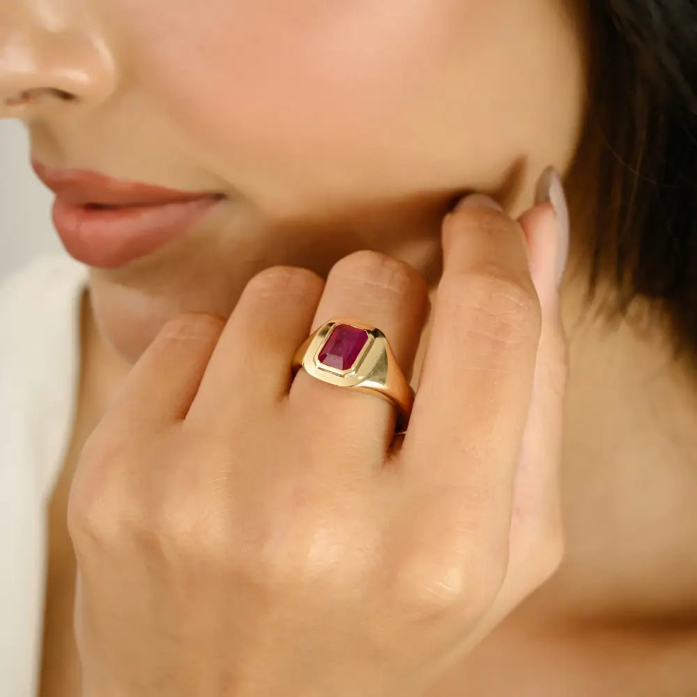1.52 Ct. Ruby Bezel Set Gemstone Signet Ring Wholesale Bulk Solid 14K Gold Jewelry Supplier