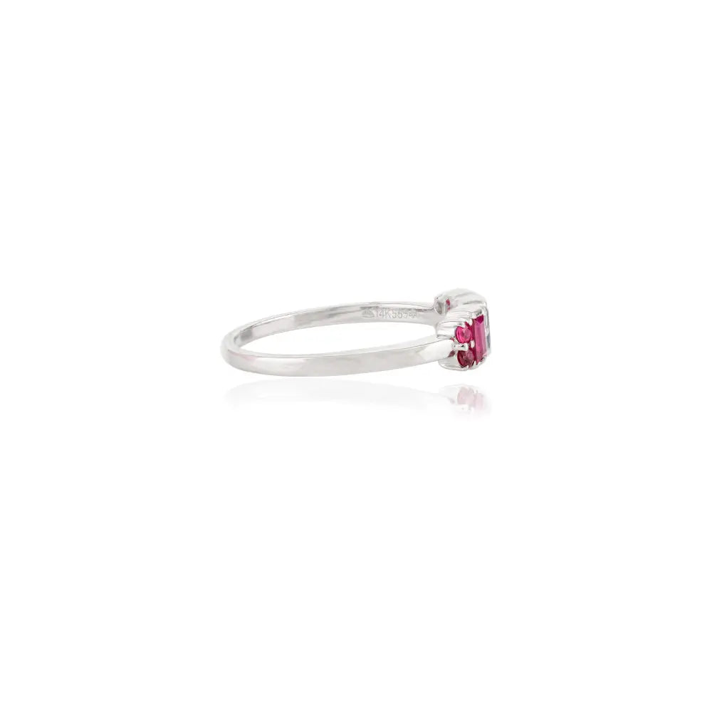 Precious Gemstone Ruby, Blue Sapphire & Diamond 14K White Gold Designer Ring