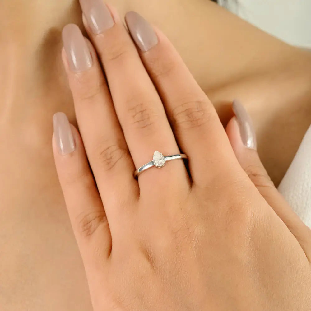 Elegant Classic Solitaire Natural Diamond Ring Solid 14K White Gold Simple Stackable Jewelry
