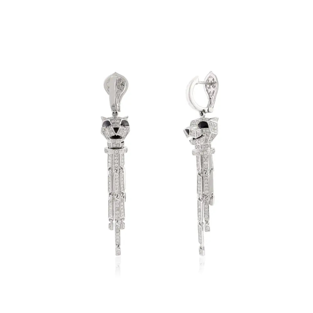 Exquisite Jewelry Solid 14K White Gold Natural Diamond Panther Dangle Earrings Unique Design