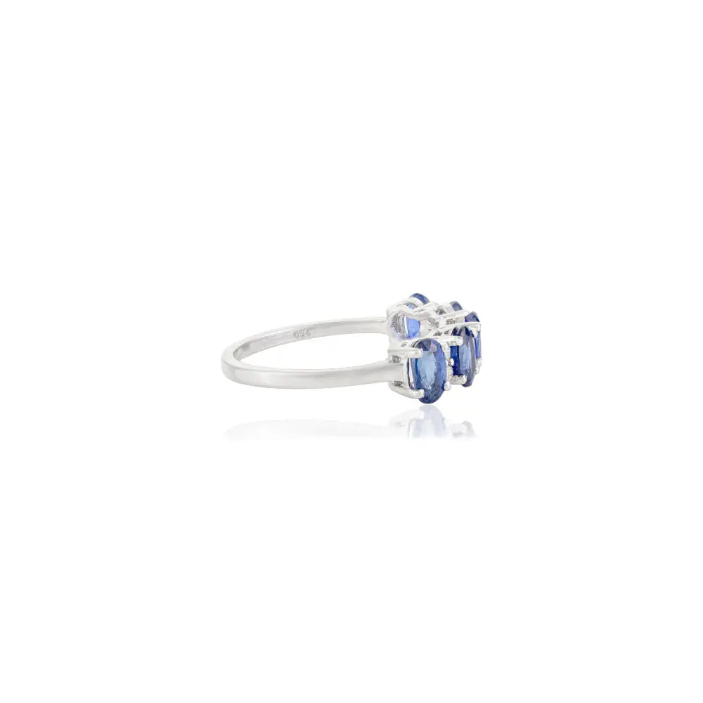 Oval Blue Sapphire & Diamond Half Eternity Band Ring Real K18 White Gold Everyday Jewelry