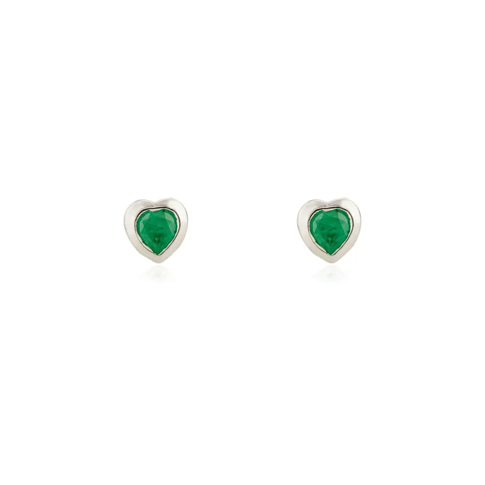 Dainty Minimalist Emerald Heart Shape Stud Earrings 14K White Gold New Arrivals Jewelry