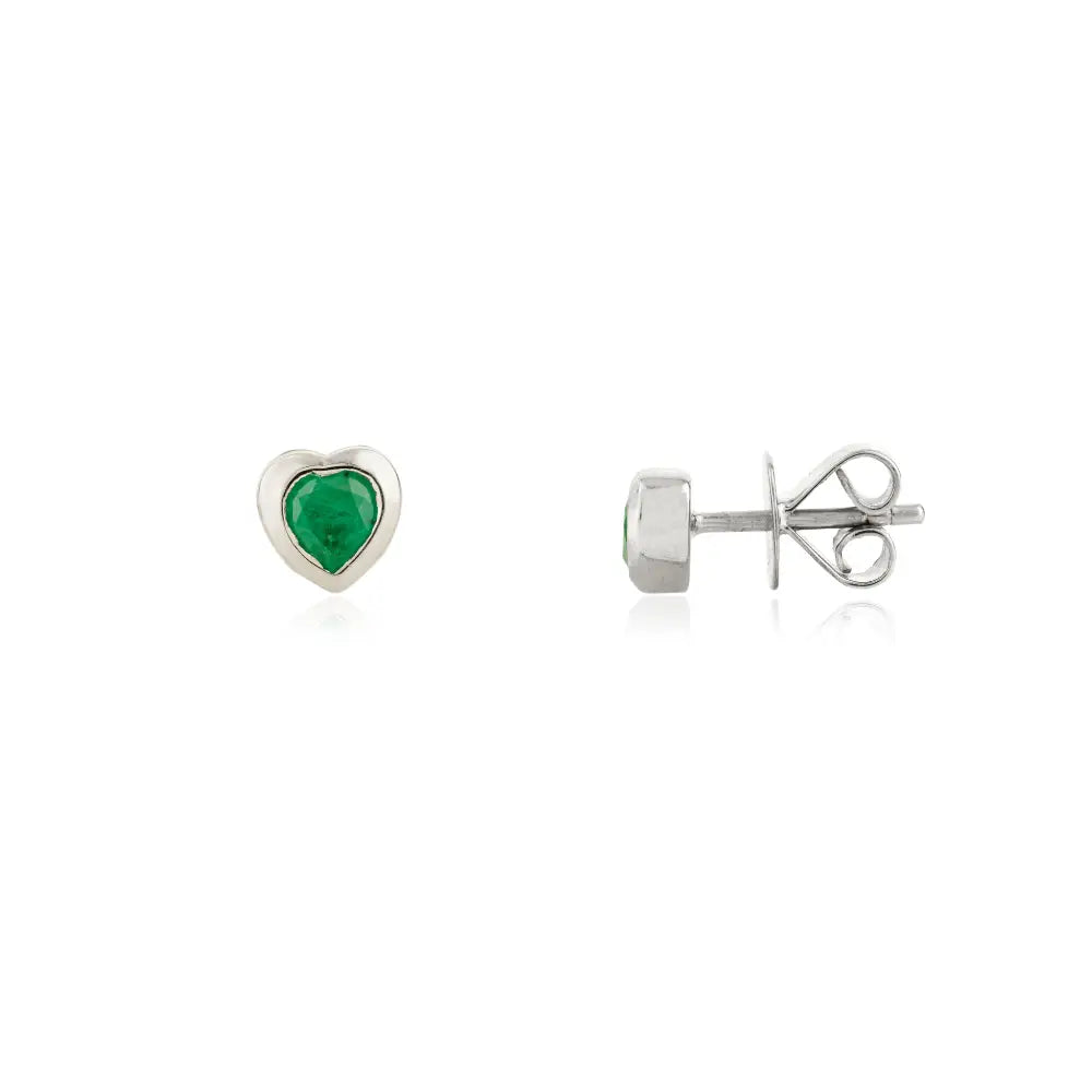 Dainty Minimalist Emerald Heart Shape Stud Earrings 14K White Gold New Arrivals Jewelry