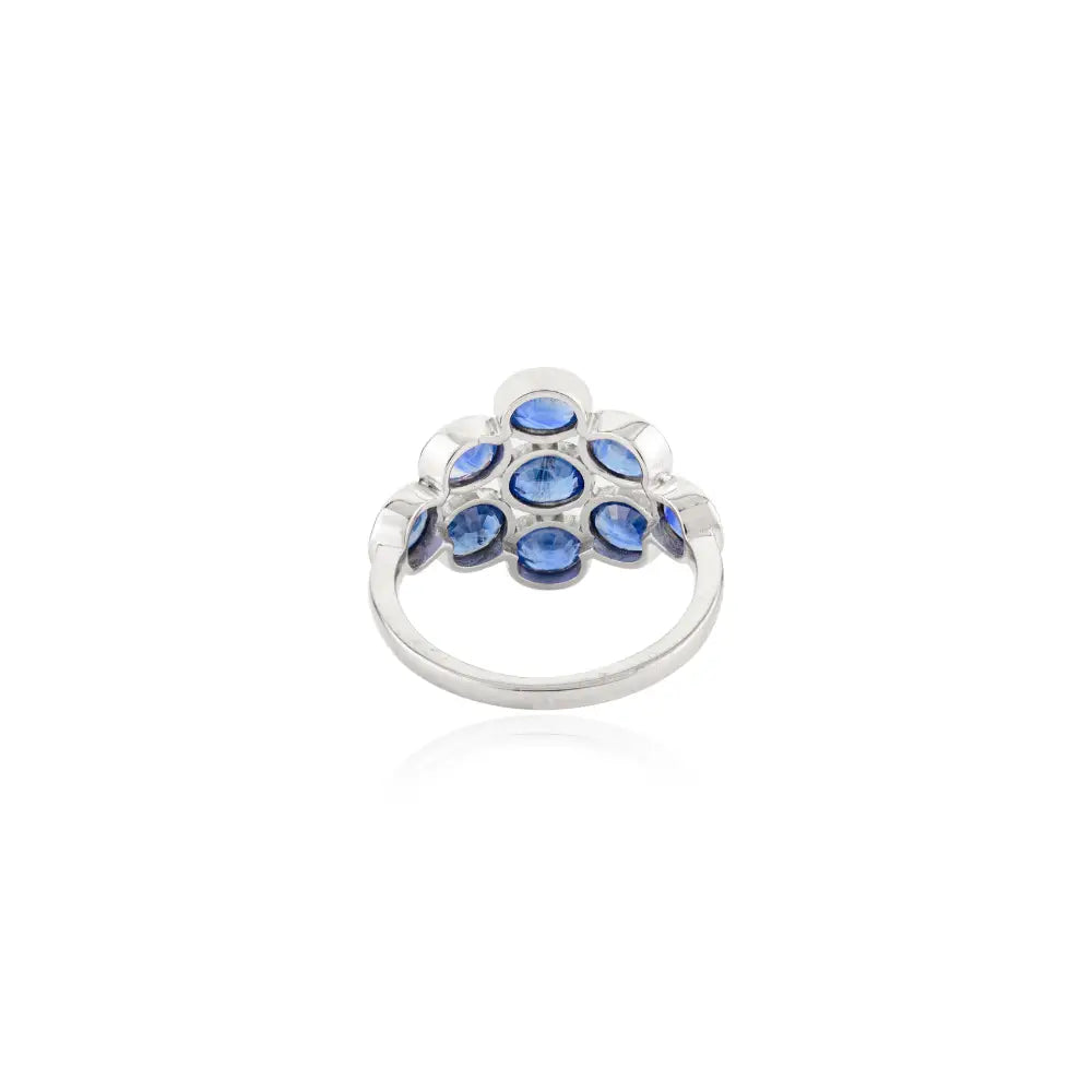Bezel Set Blue Sapphire Statement Gemstone Ring 18K Real White Gold September Birthstone
