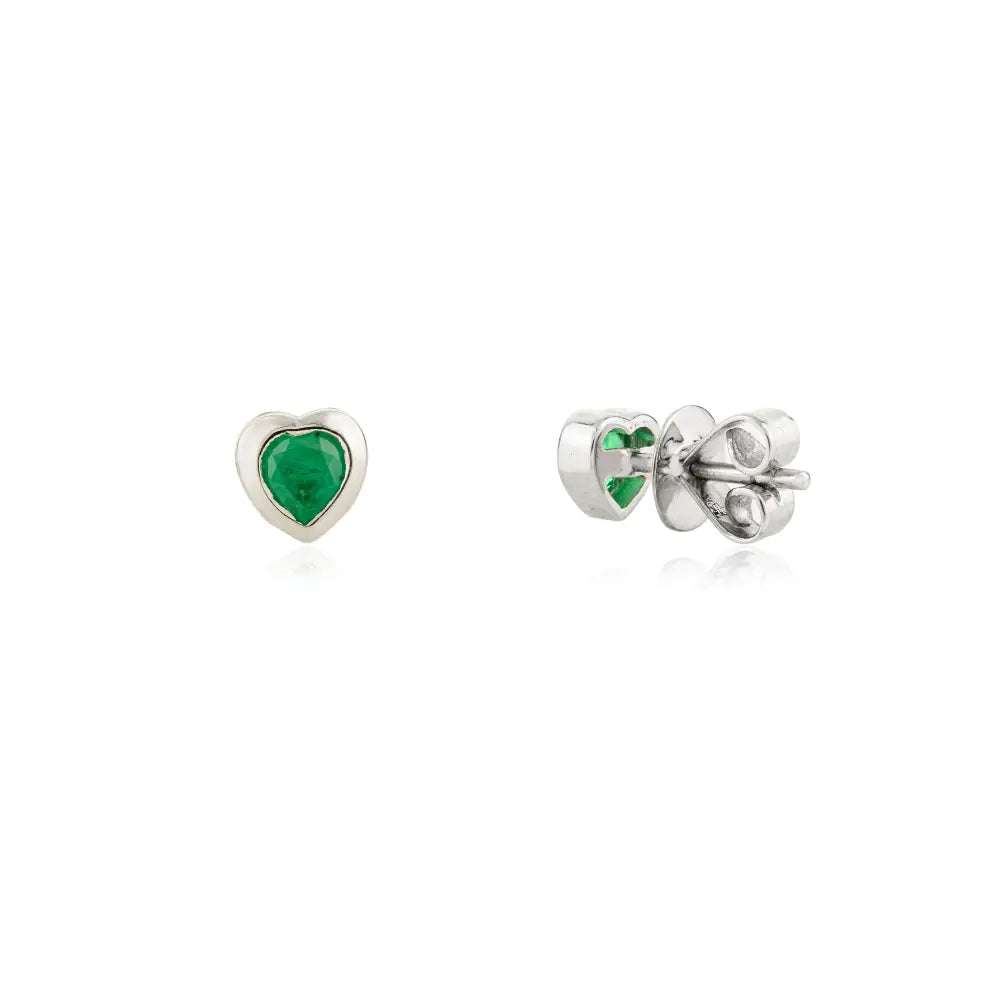 Dainty Minimalist Emerald Heart Shape Stud Earrings 14K White Gold New Arrivals Jewelry