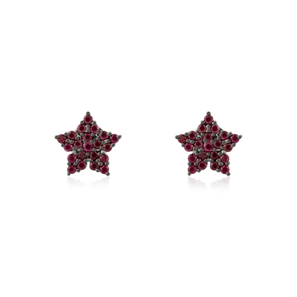 Premium Quality Round Cut Ruby Solid 14K White Gold Star Shape Stud Earrings Fine Jewelry