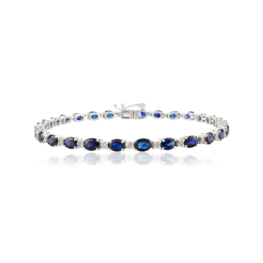 Stackable Jewelry Blue Sapphire & Diamond Tennis Bracelet Unisex 14K Solid White Gold Jewelry