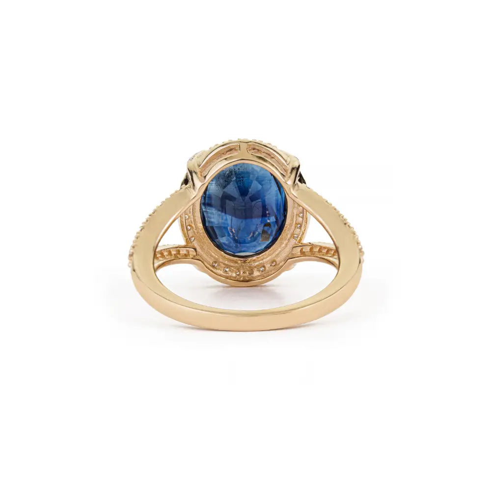 6.11ct. Blue Sapphire & Diamond Halo Split Shank Ring Wedding Bold Jewelry 14K Yellow Gold