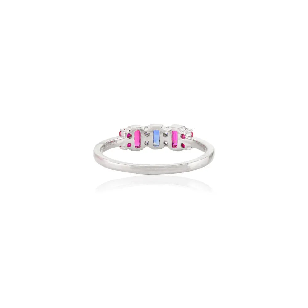 Precious Gemstone Ruby, Blue Sapphire & Diamond 14K White Gold Designer Ring