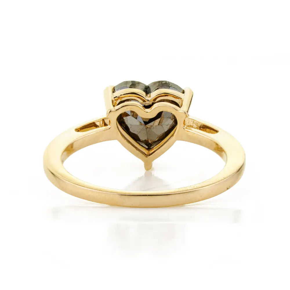 Heart Shape Black Diamond K14 Solid Yellow Gold Solitaire Engagement Ring Latest Jewelry