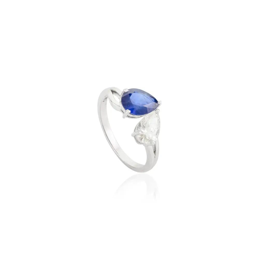 Blue Sapphire & Diamond Toi et Moi Two Stone Split Shank Ring Unique Design Jewelry
