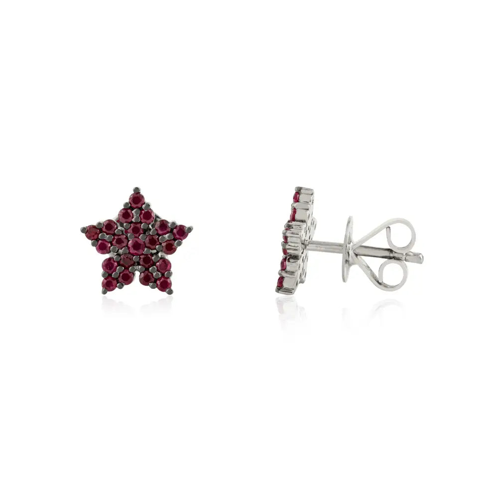 Premium Quality Round Cut Ruby Solid 14K White Gold Star Shape Stud Earrings Fine Jewelry