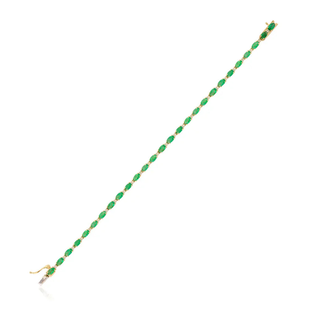 Trending 5X3 MM Zambian Emerald & Diamond Box Lock Stack Tennis Bracelet Pure 14K Gold