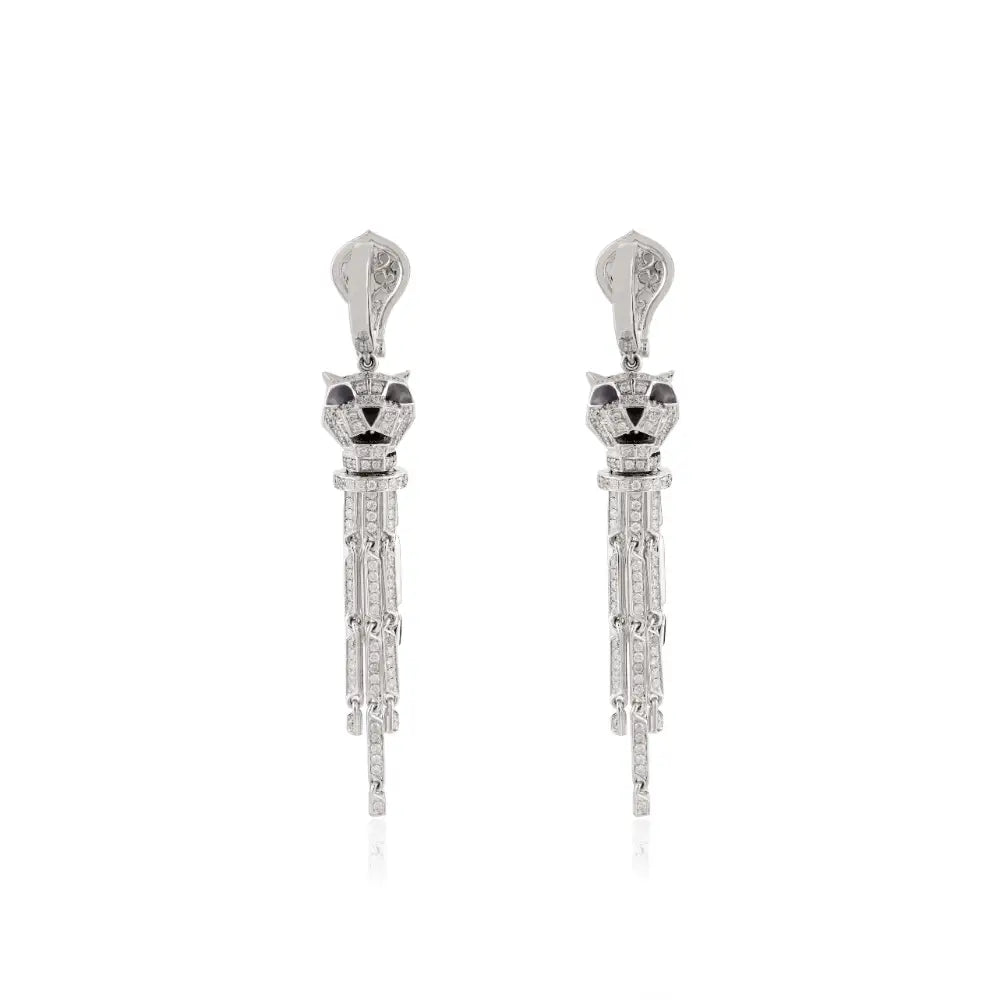 Exquisite Jewelry Solid 14K White Gold Natural Diamond Panther Dangle Earrings Unique Design