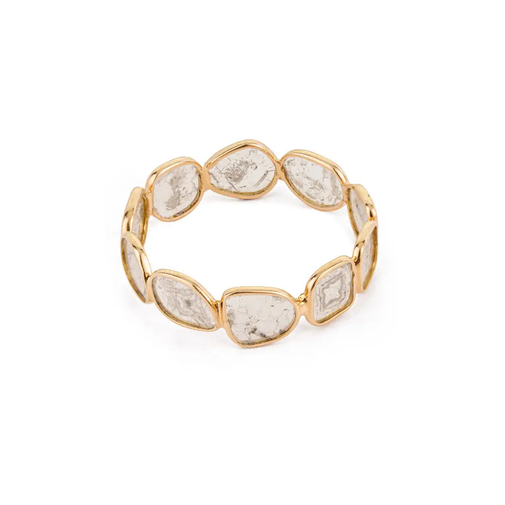 Uneven Shape Polki Diamond Solid K18 Yellow Gold Full Eternity Band Ring Minimal Jewelry