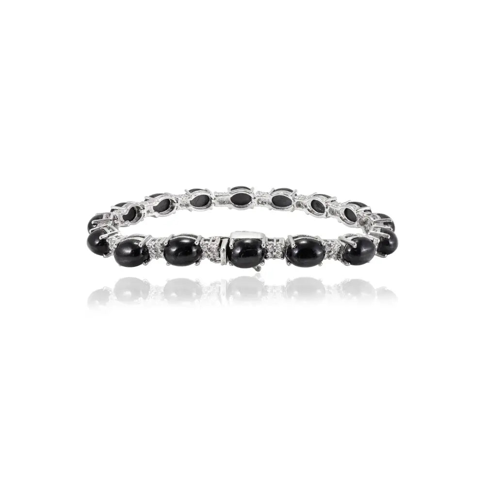 Oval Cut Black Star & Round American Diamond Stackable Tennis Bracelet Custom Gemstone Jewelry