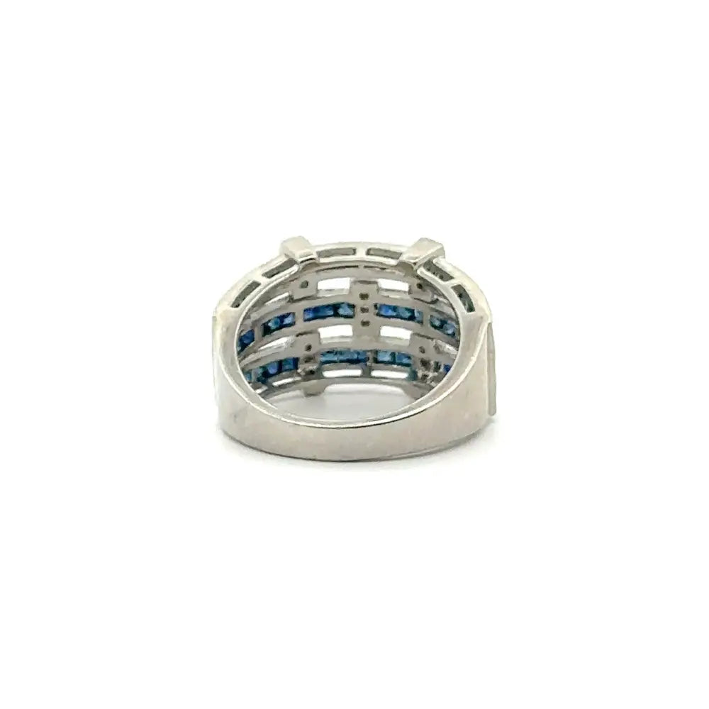 High Grade Jewelry Solid Silver Blue Sapphire & American Diamond Statement Ring For Wedding