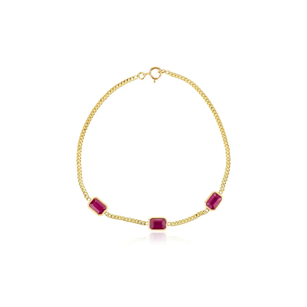 Fine Trending 100% Genuine Ruby Station Cuban Chain Bracelet For Women 14K Yellow Gold