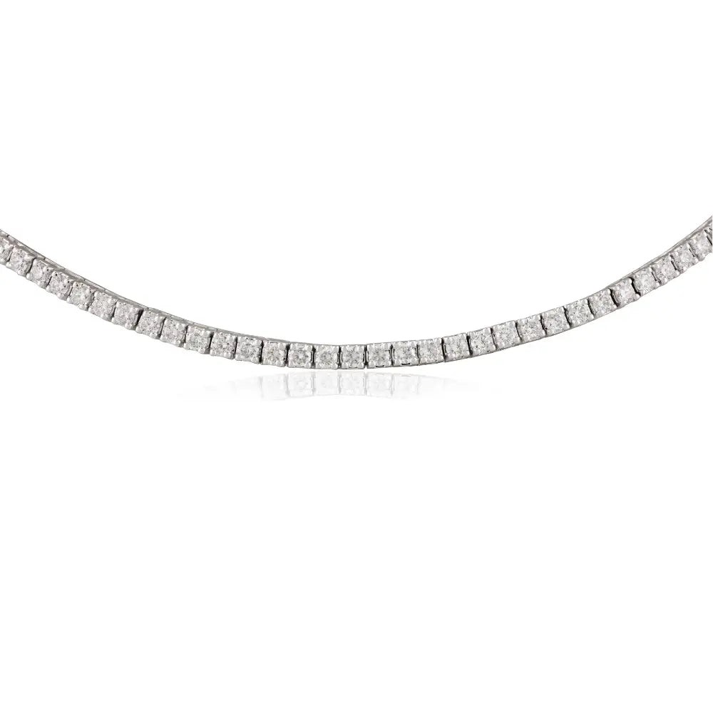 Round Brilliant Cut Diamond Handmade Tennis Necklace Solid 14K White Gold Pave Setting