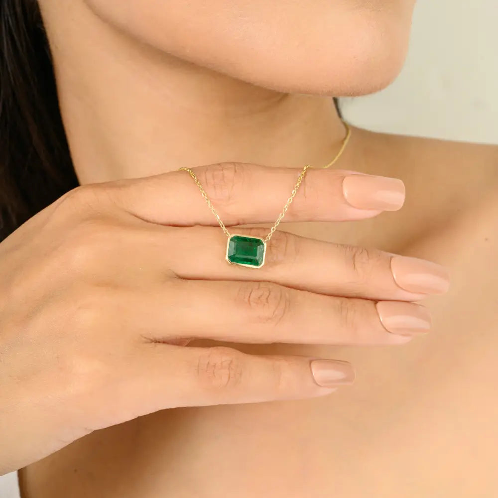 Natural Gemstone Jewelry Octagon Cut Emerald Single Stone Chain Necklace For Women