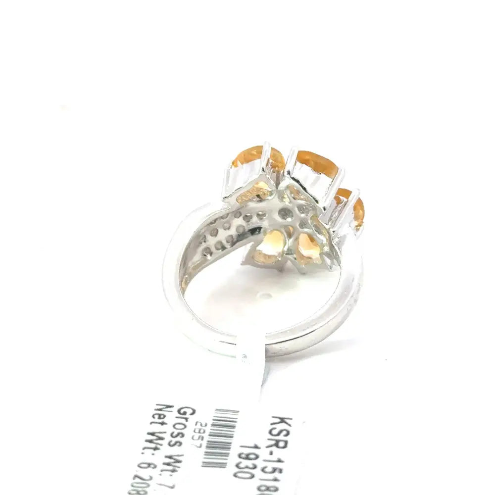 925 Solid Silver Citrine & American Diamond Flower Ring For Women 100% Natural Gemstone Jewelry
