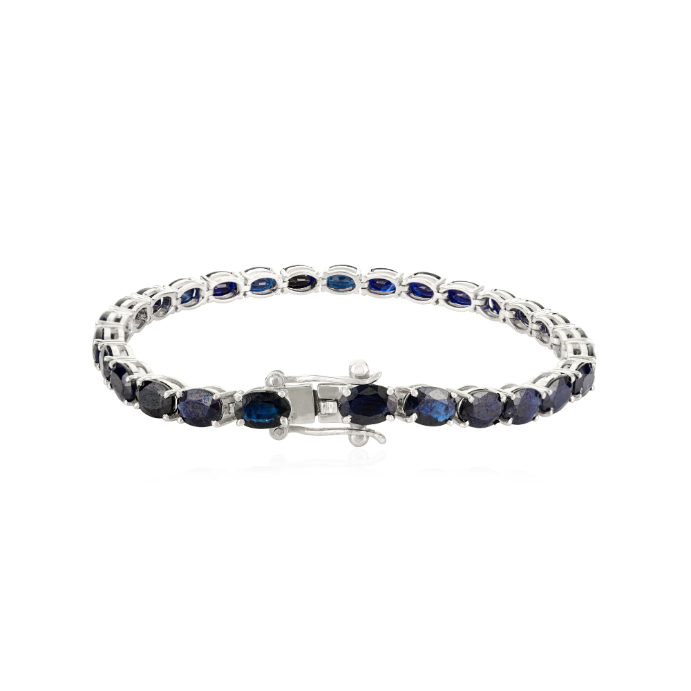 Unique Design Solid 925 Silver Genuine Blue Sapphire Tennis Bracelet For Women