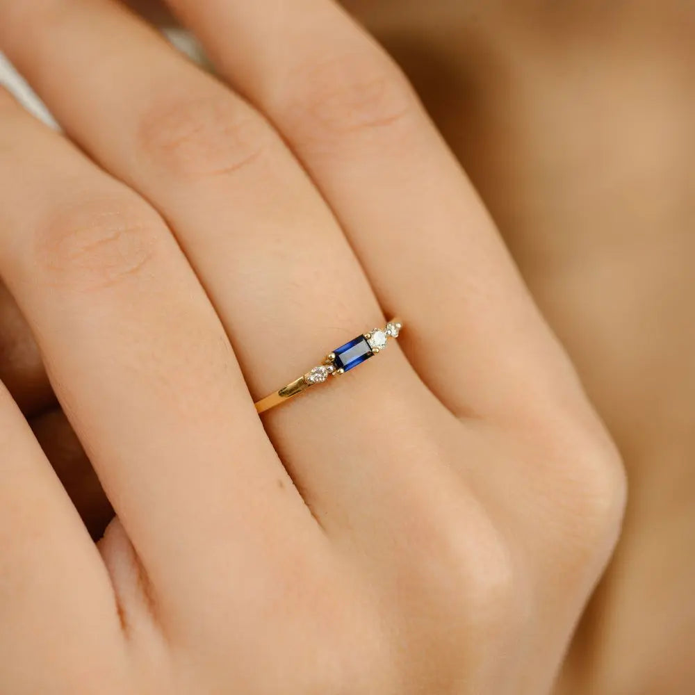 100% Authentic Jewelry Natural Blue Sapphire & Diamond Stack Band Ring