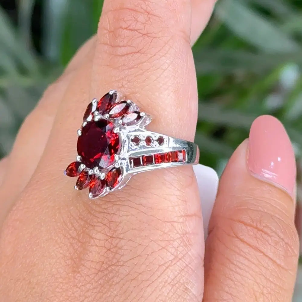 Most Beautiful 100% Natural Garnet Wedding Ring Set In 925 Solid Silver Designer Jewelry