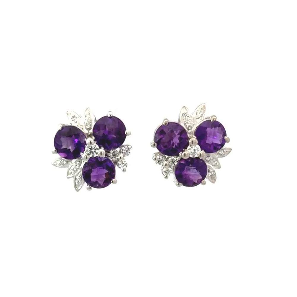 Febuary Birthstone Real Amethyst & American Diamond Minimal Stud Earrings For Daily Wear