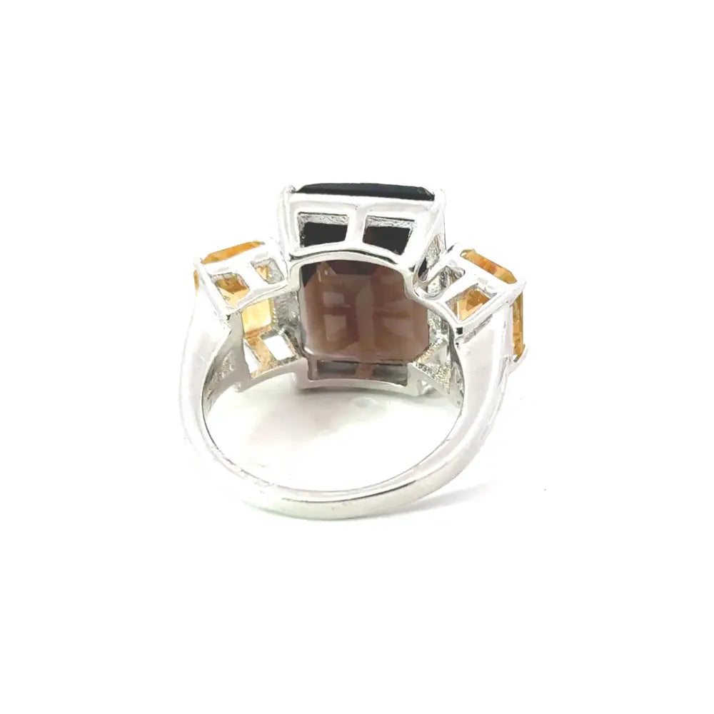 Handmade Smoky & Citrine Statement Three Stone Ring Custom Made Jewelry Manufacturer