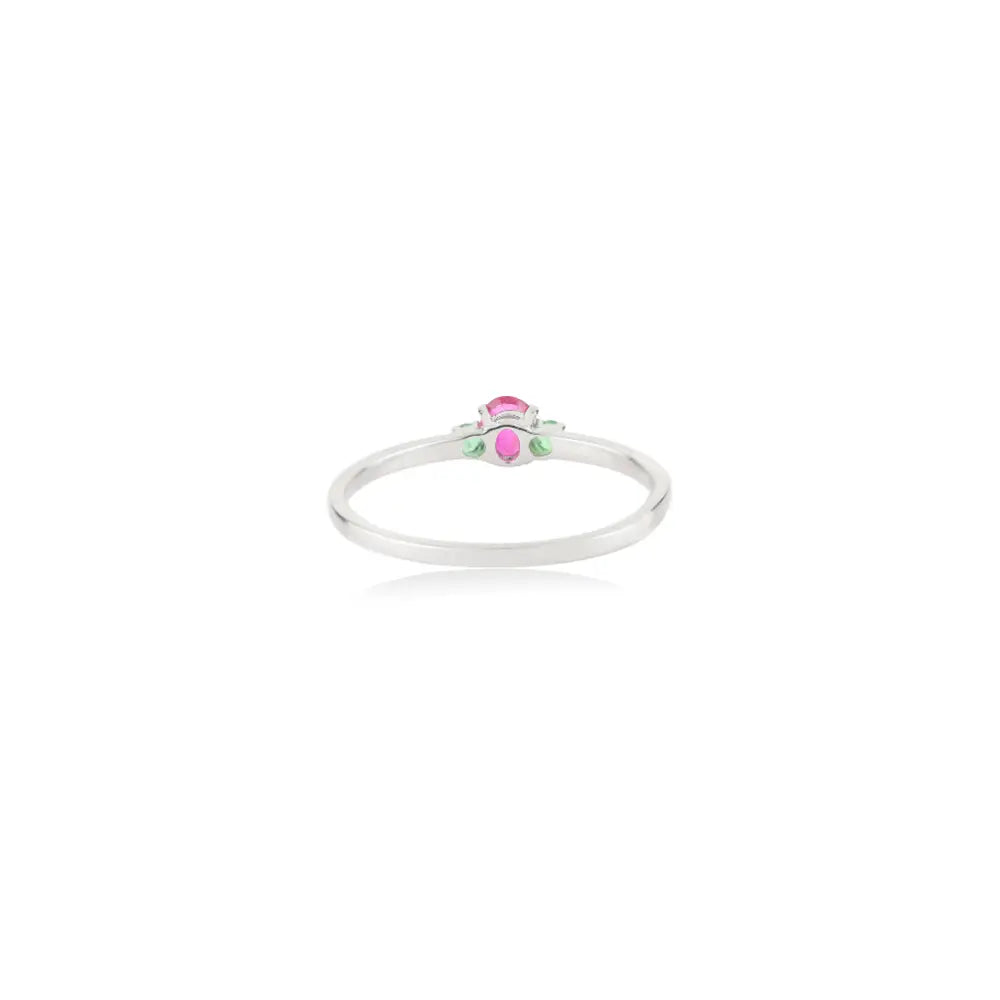 Dainty Minimalist Emerald & Ruby Real K14 White Gold Three Stone Ring Everyday Jewelry