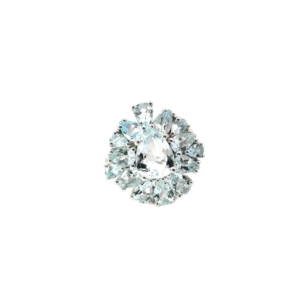 March Birthstone Real Aquamarine Cocktail Ring For Wedding Accessories Set In Prong Setting
