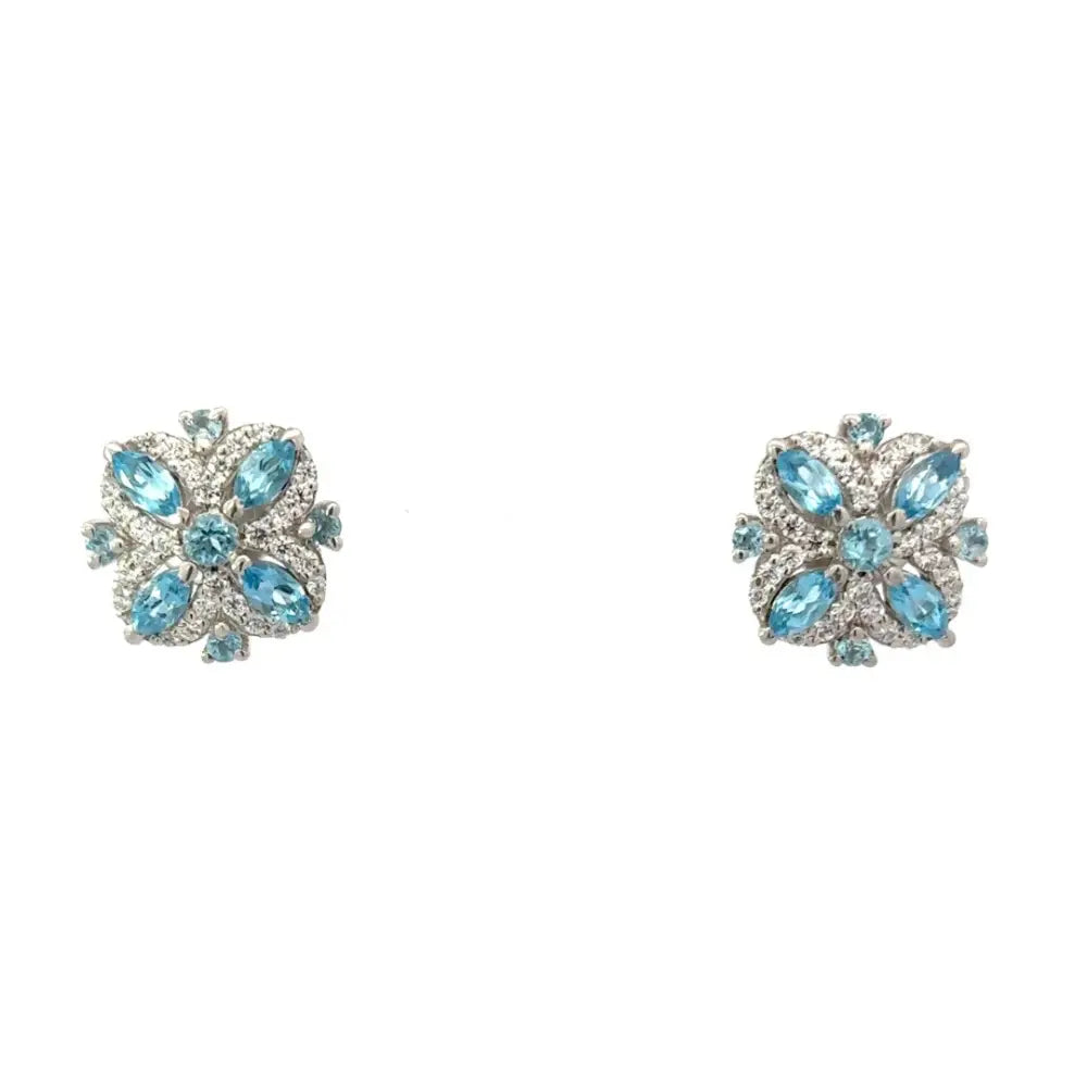 Personalized Jewelry Real Blue Topaz & American Diamond Stud Earrings Prong Setting Custom Logo