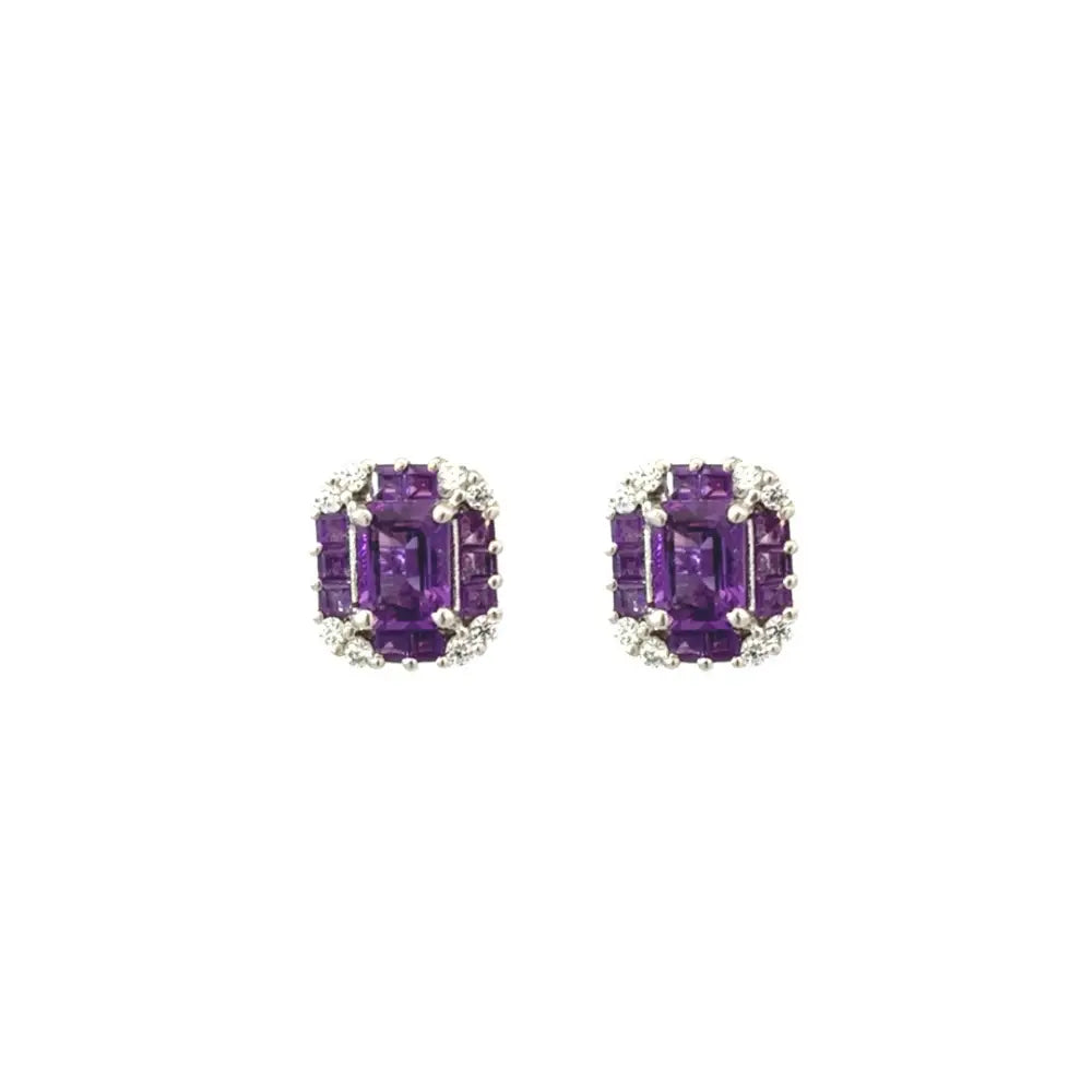 Stunning Elegant & Classic Amethyst & American Diamond Simple Stud Earrings Valentine's Day Gift