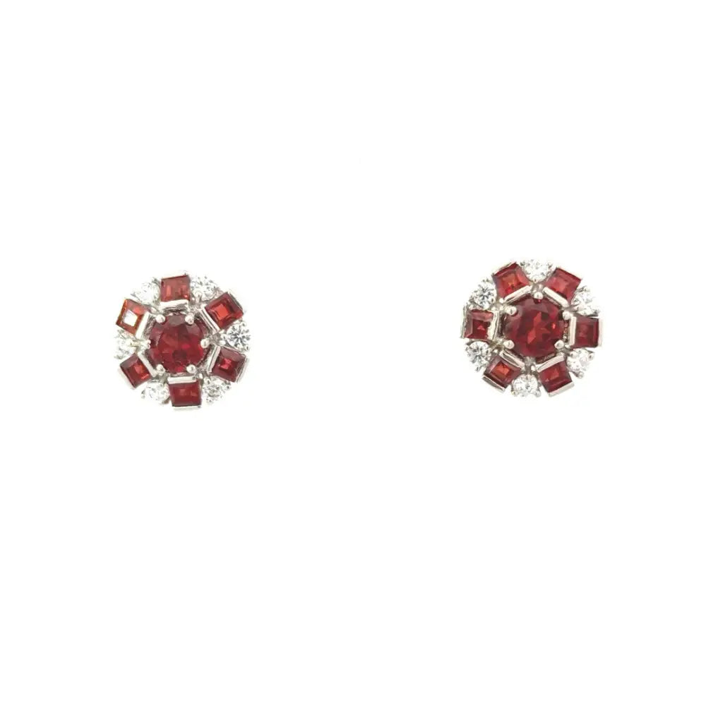 Handmade Genuine Garnet & American Diamond Minimal Round Stud Earrings Anniversary Gift
