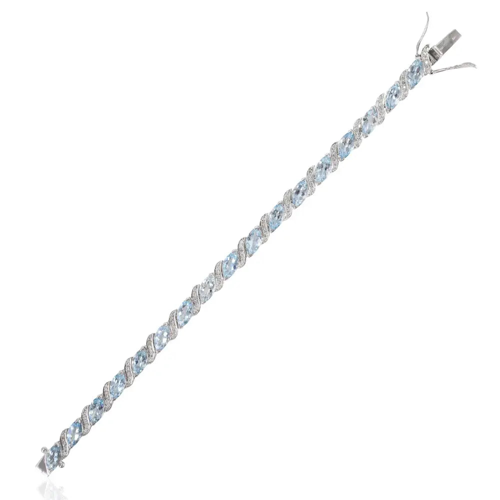 Marquise Aquamarine & Round American Diamond Sterling 925 Silver Tennis Bracelet For Party Wear
