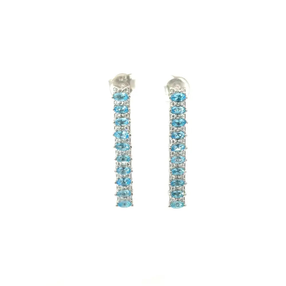 Exclusive Jewelry Blue Topaz & American Diamond Staright Dangle Earrings For Women Valentine's Day Gift