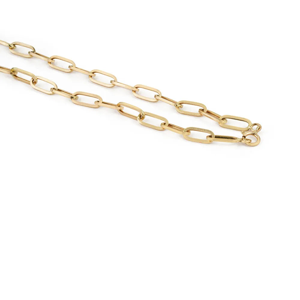 Semi Precious Gemstone Aquamarine & Diamond Paperclip Chain Cluster Pendant Necklace 14K Real Yellow Gold