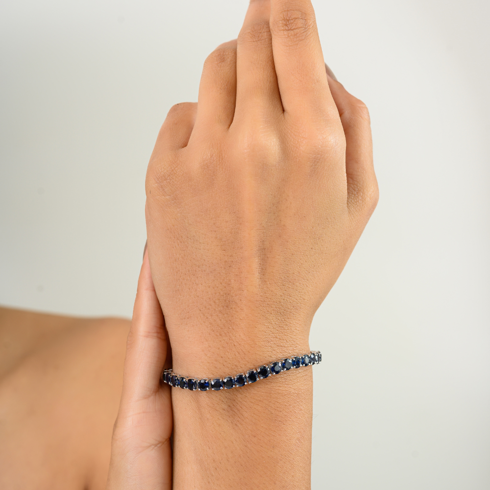 100% Authentic Round Cut Blue Sapphire Statement Bracelet Bulk Order September Birthstone