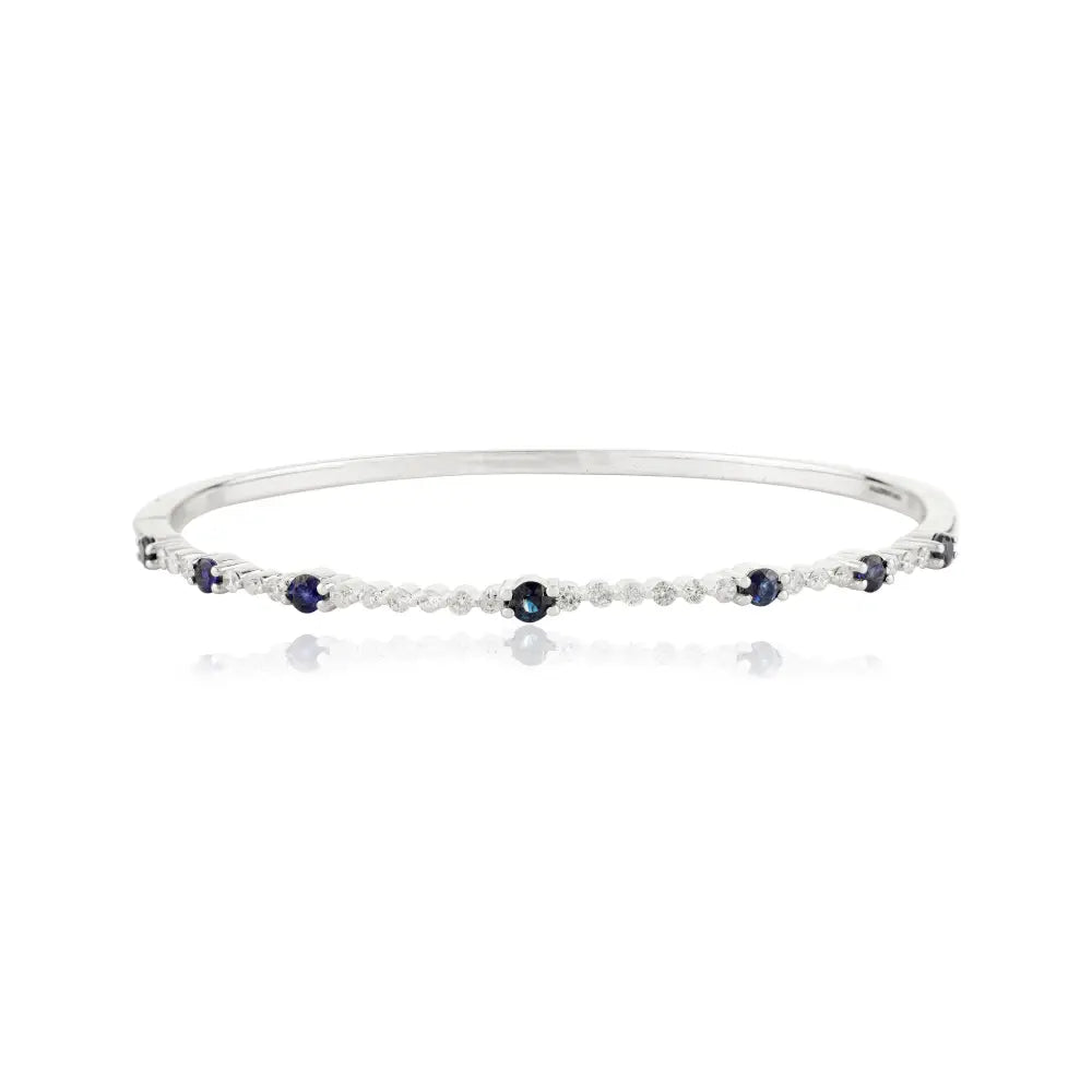 Best Seller Blue Sapphire & Diamond Tennis Bangle & Bracelet 14K Gold Stacked Jewelry