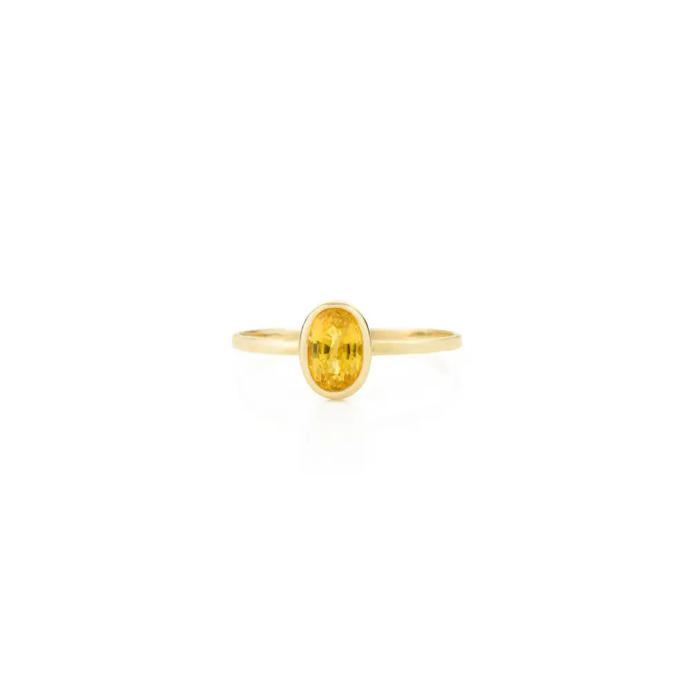 Customized Bezel Set Yellow Sapphire Stackable Single Stone Ring Pure K14 Yellow Gold Jewelry