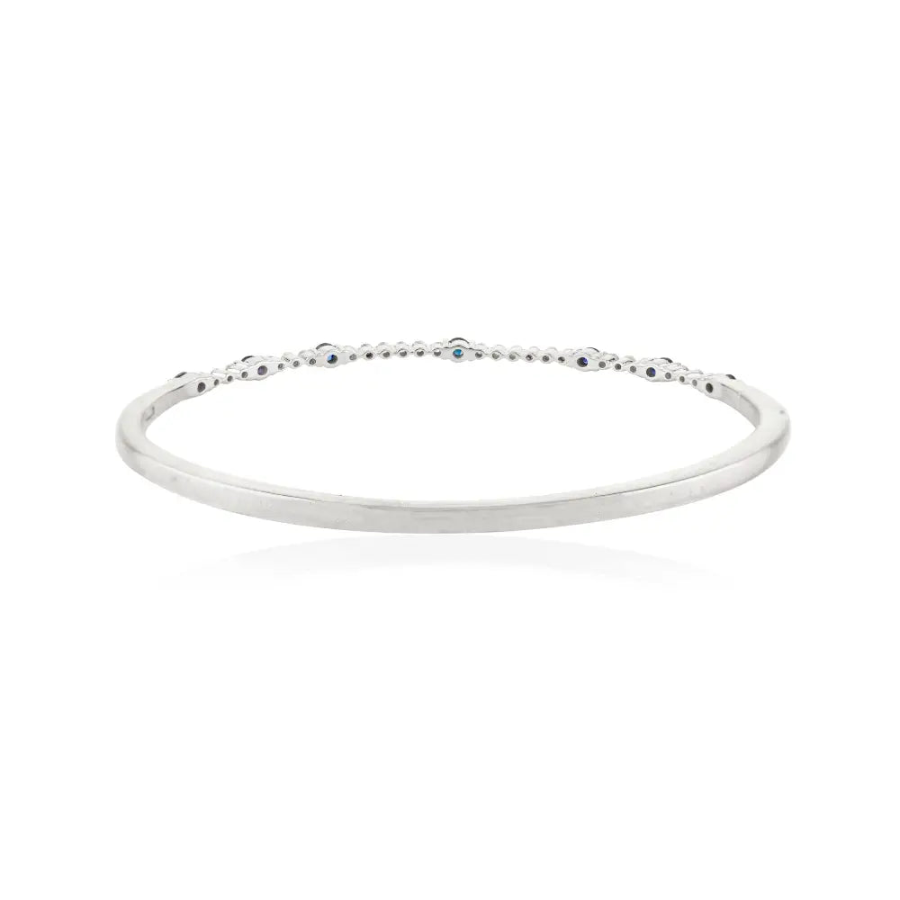 Best Seller Blue Sapphire & Diamond Tennis Bangle & Bracelet 14K Gold Stacked Jewelry