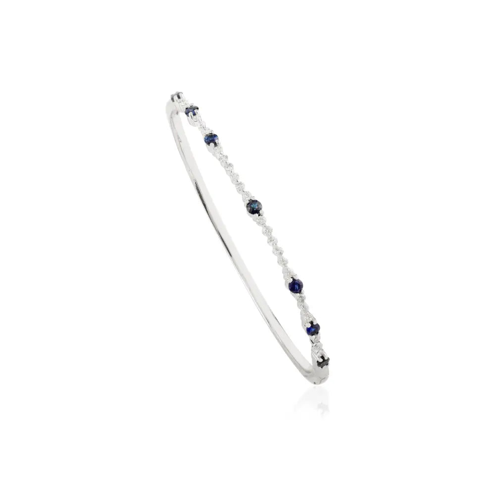 Best Seller Blue Sapphire & Diamond Tennis Bangle & Bracelet 14K Gold Stacked Jewelry