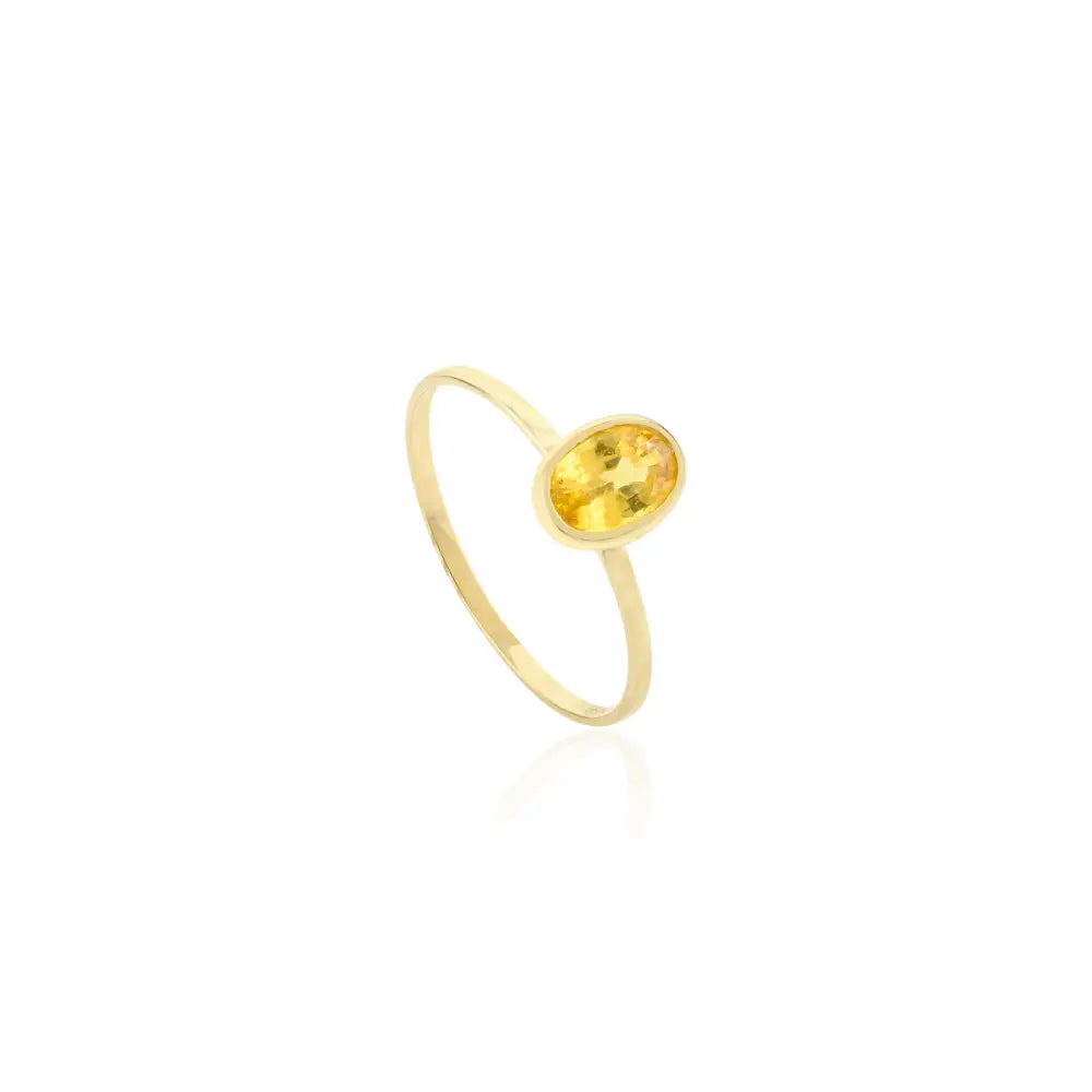Customized Bezel Set Yellow Sapphire Stackable Single Stone Ring Pure K14 Yellow Gold Jewelry