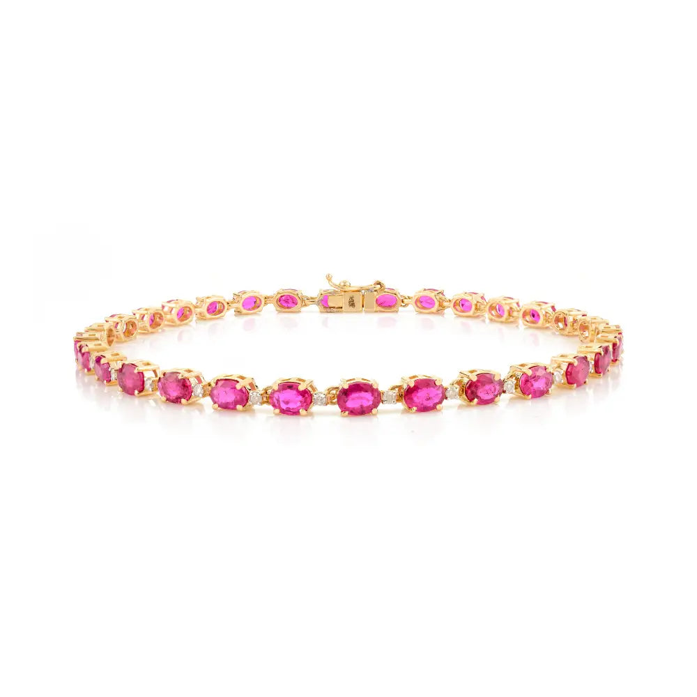 100% Genuine Ruby & Diamond Prong Setting Tennis Bracelet 14K Yellow Gold Anniversary Gift