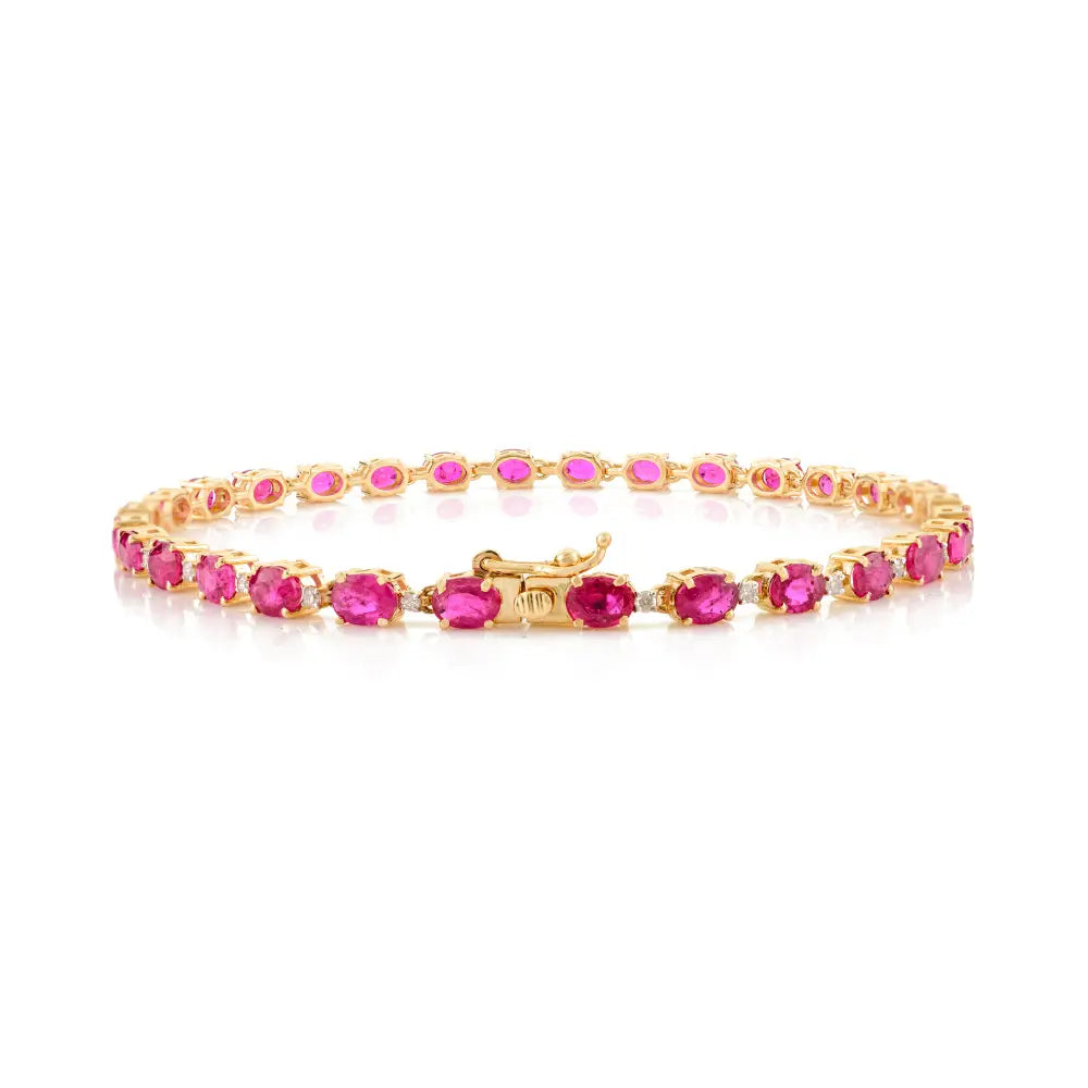100% Genuine Ruby & Diamond Prong Setting Tennis Bracelet 14K Yellow Gold Anniversary Gift